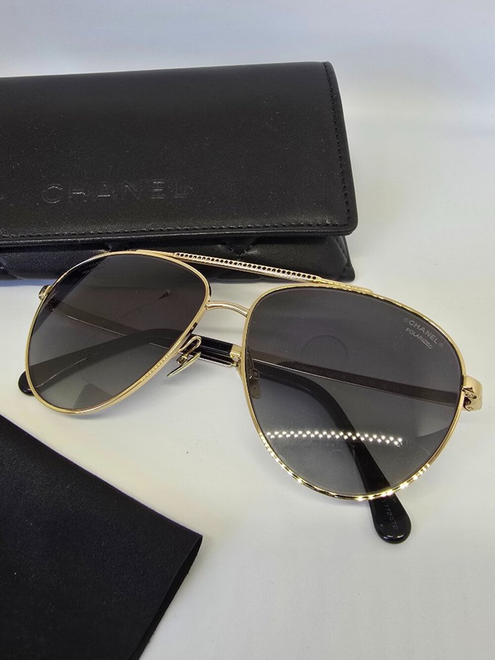 CHANEL - Pilot Sunglasses - Pale Gold - Grey Polarized